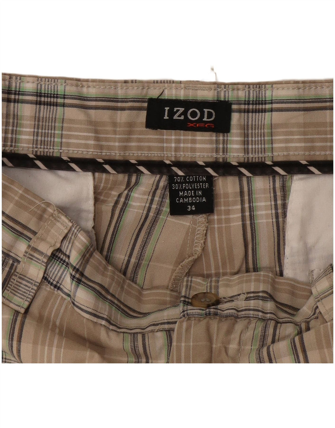Izod Herren-Chinoshorts W34, große Baumwolle mit beigem Karomuster