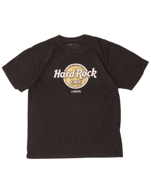 Hard Rock Cafe Mens Lisbon Graphic T-Shirt Top Large Black Cotton
