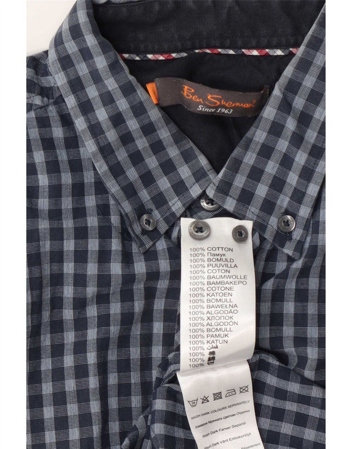 Ben Sherman Herrenhemd, groß, marineblau, Gingham-Baumwolle