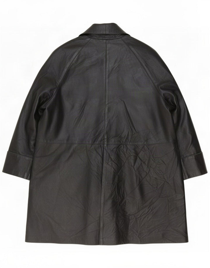 Vintage Damen Übergroßer Ledermantel IT 44 Mittelschwarz