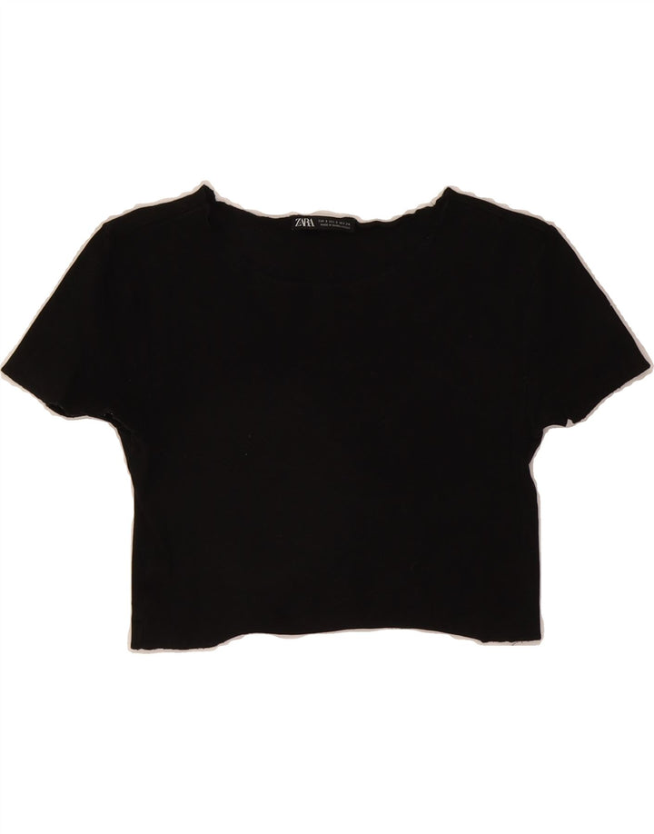 ZARA Womens Crop Blouse Top UK 8 Small Black Cotton Vintage Zara and Second-Hand Zara from Messina Hembry 