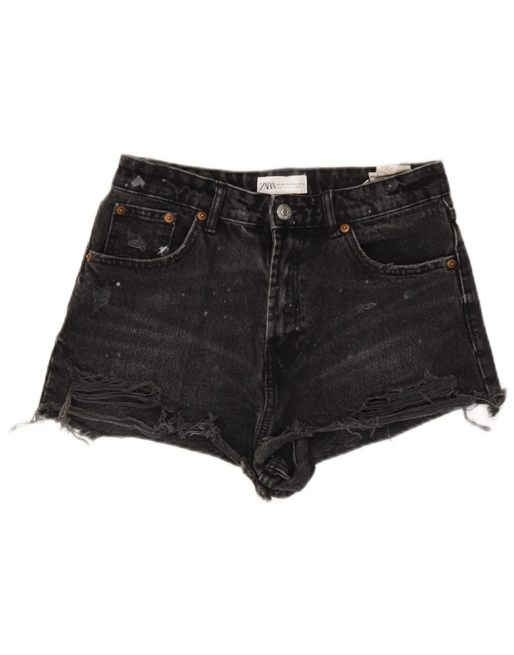 Zara Damen Distressed Denim Shorts EU 36 XS W26 Schwarz