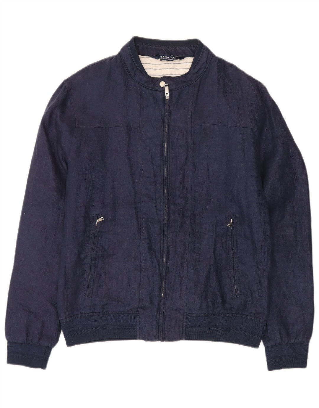 Zara Herren Bomberjacke UK 40 Large Marineblaues Leinen