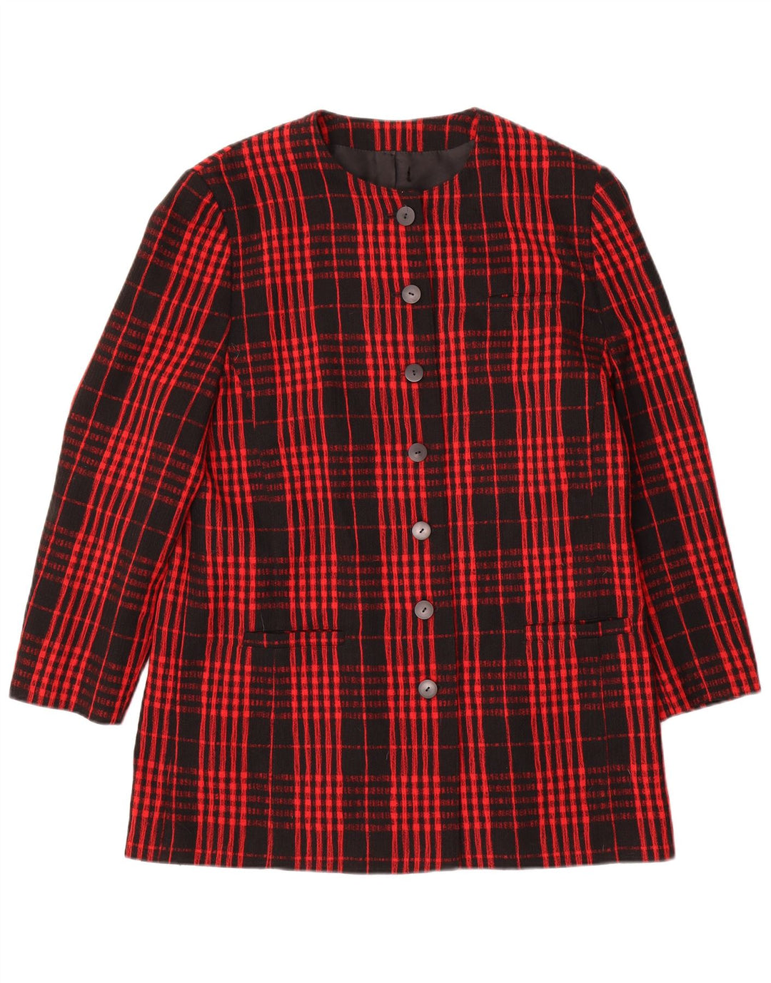 Gerry Weber Damen-Blazerjacke mit 7 Knöpfen, UK 12, mittelrot karierte Wolle