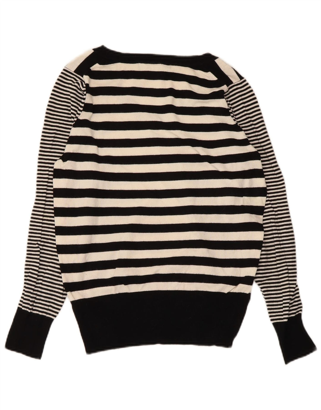 Marks & Spencer Damen-Pullover mit V-Ausschnitt, Gr. 10, Größe S, Schwarz, gestreift