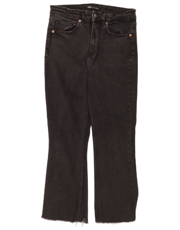 Zara Damen Crop Bootcut Jeans EU 42 Large W32 L24 Schwarz