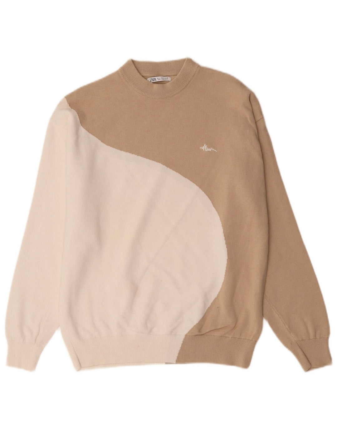 Übergroßer Sweatshirt-Pullover für Damen von Zara, Gr. 10, Größe S, Beige, Farbblock