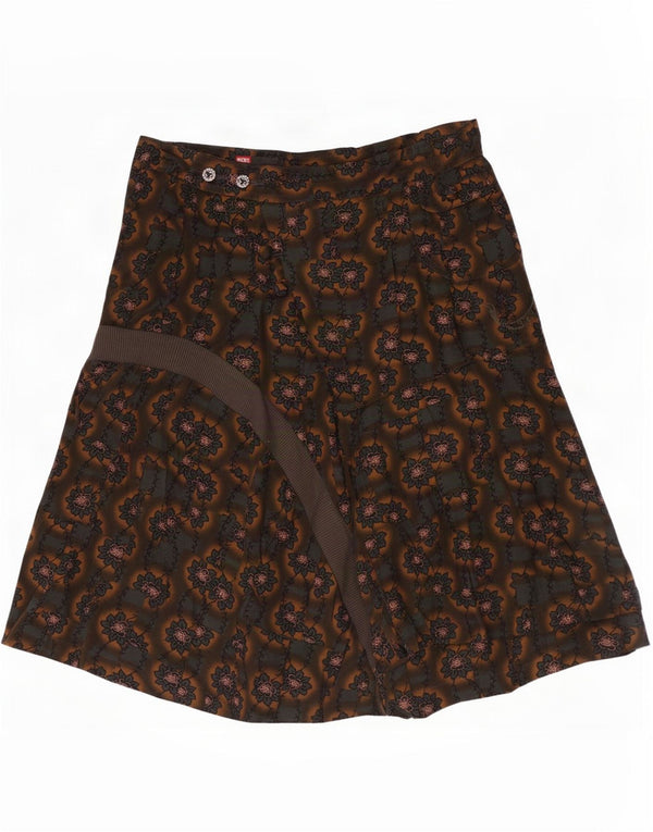 Diesel Wickelrock für Damen, Größe S, W27, brauner Rayon mit Blumenmuster