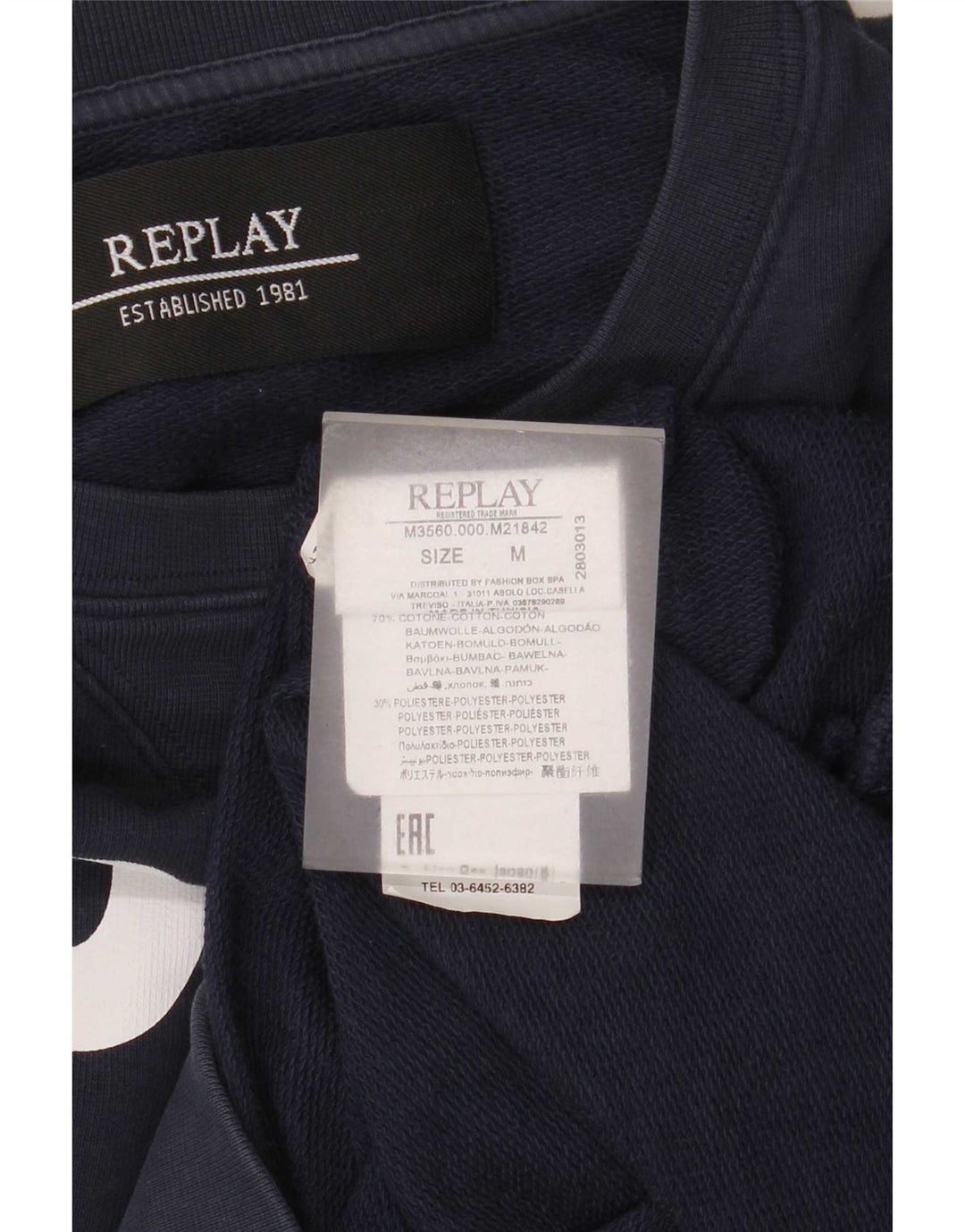 Replay Herren-Sweatshirt mit grafischem Print, mittelmarineblaue Baumwolle