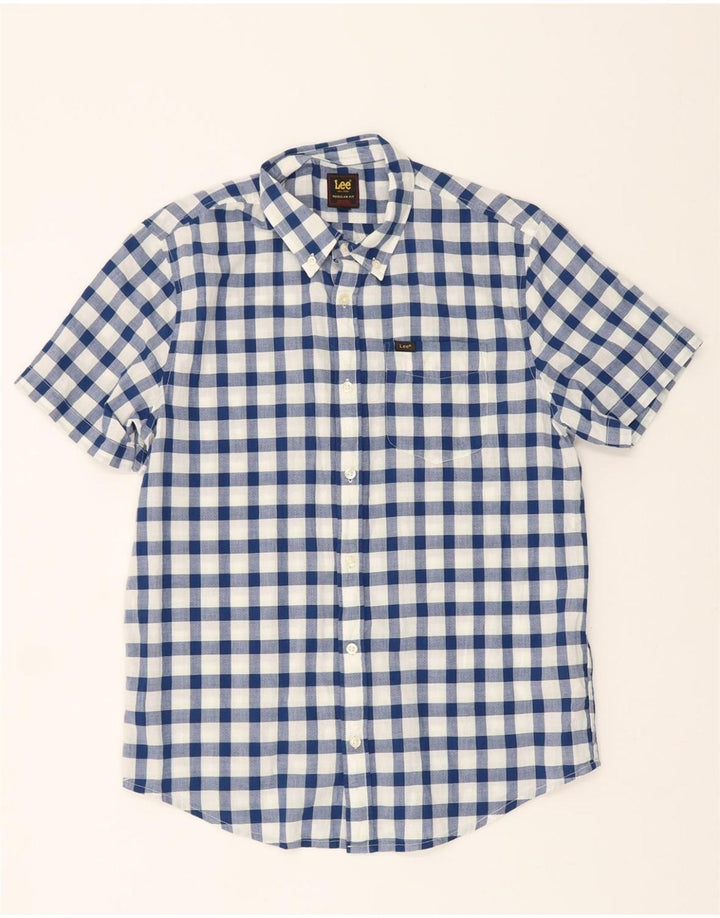 LEE Mens Regular Fit Short Sleeve Shirt Medium Blue Gingham Cotton Vintage Lee and Second-Hand Lee from Messina Hembry 