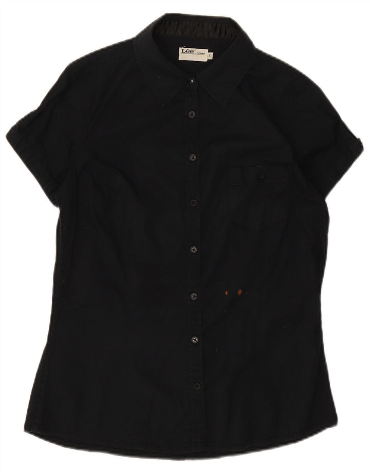 Lee Damen Kurzarmhemd UK 10 Small Schwarz Baumwolle