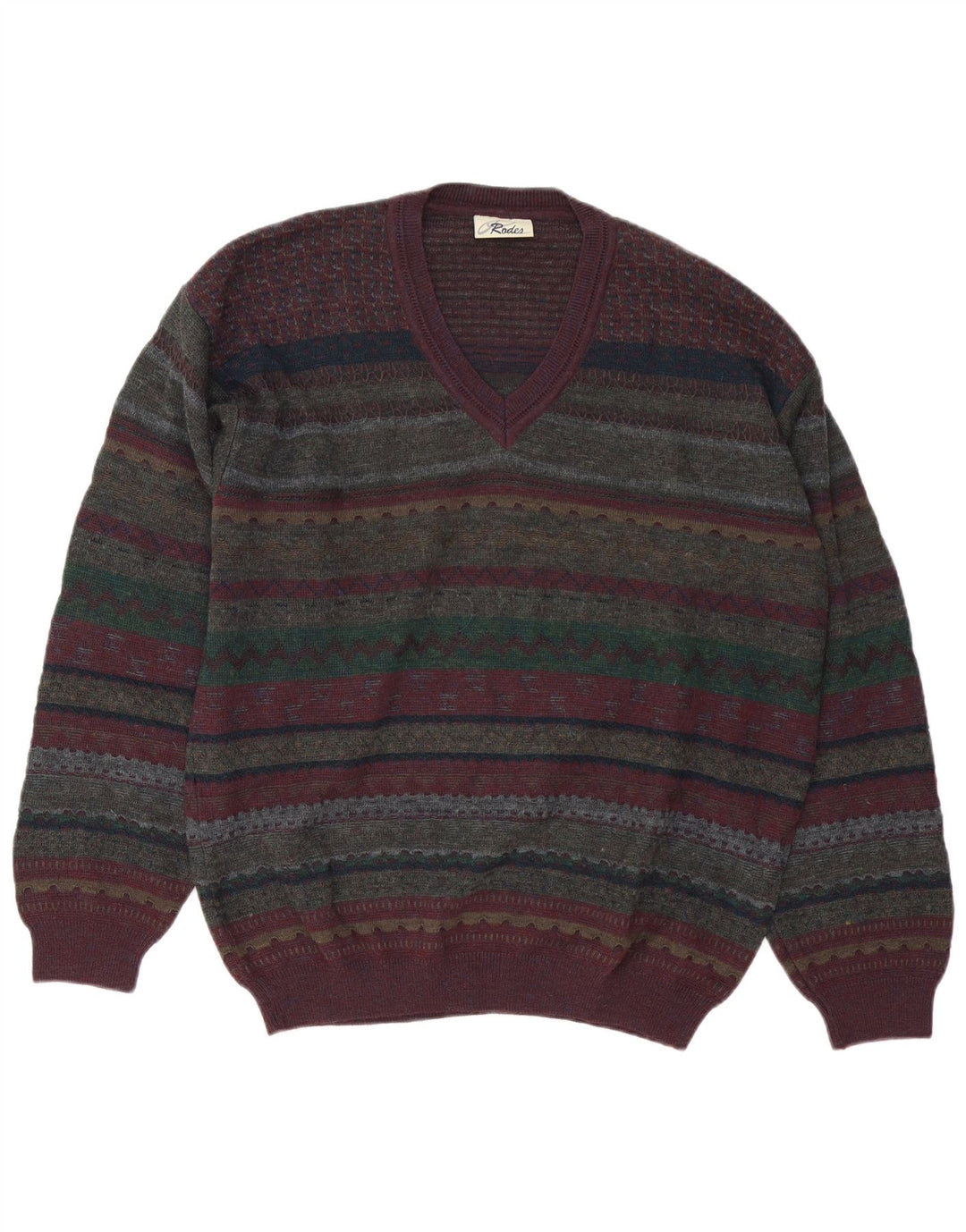 Rodes Herren-Pullover mit V-Ausschnitt, groß, mehrfarbig, Fair-Isle-Schurwolle