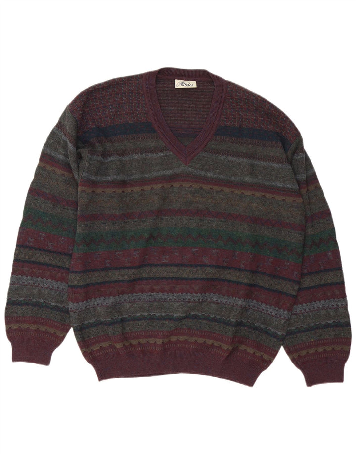 Rodes Herren-Pullover mit V-Ausschnitt, groß, mehrfarbig, Fair-Isle-Schurwolle