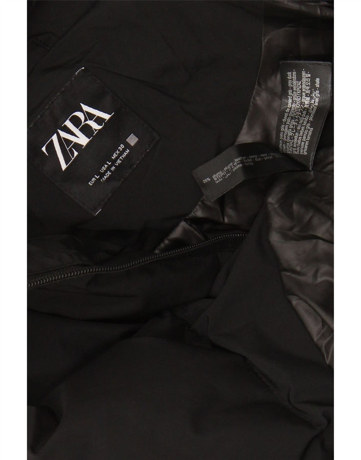 ZARA Wattierter Damenmantel mit Kapuze, UK 16, Größe L, Schwarz, Polyester