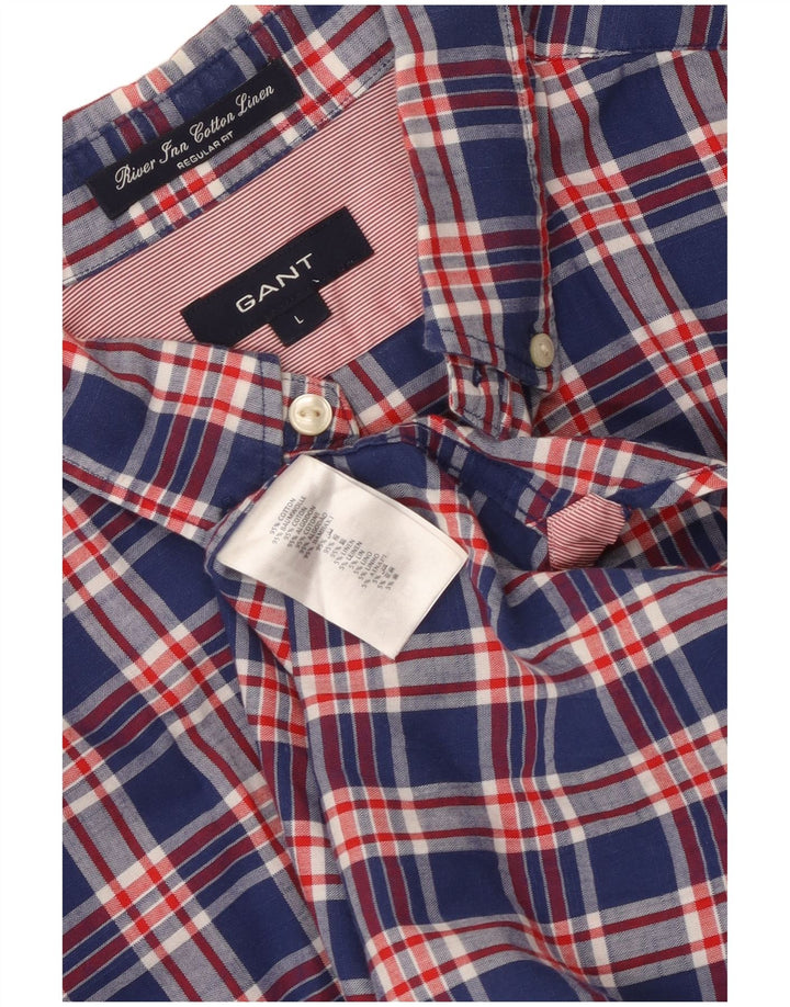 Gant Herren-Hemd mit normaler Passform, kurzärmelig, groß, marineblau, kariert, Baumwolle
