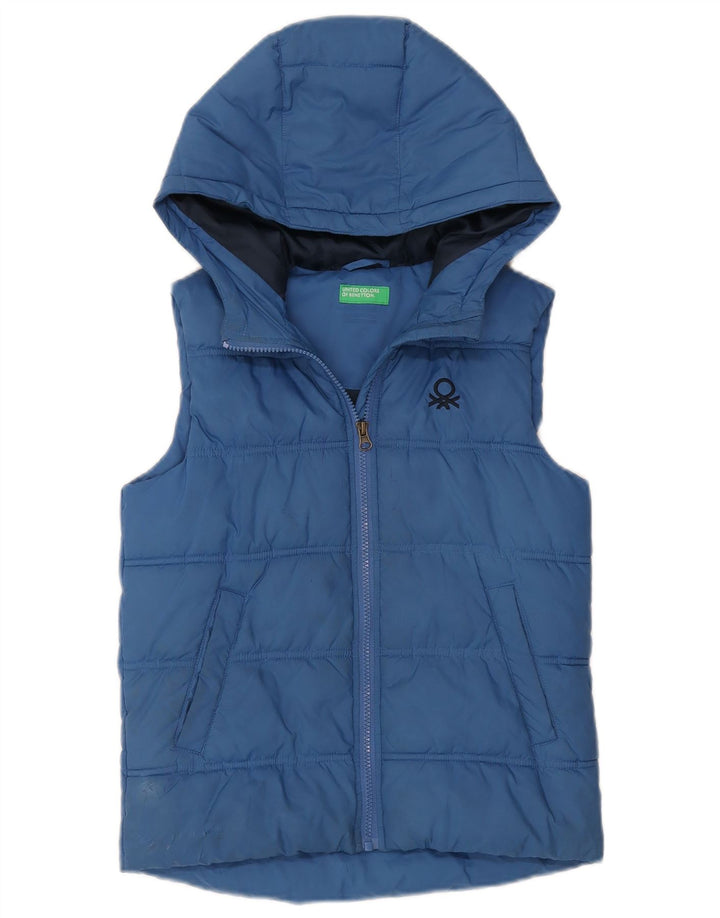 Benetton Wattierte Weste für Jungen mit Kapuze, 11–12 Jahre, groß, blaues Polyester