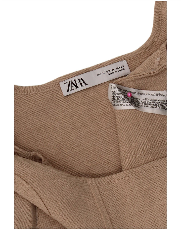 Zara Damen Crop Top UK 12 Medium Beige Nylon