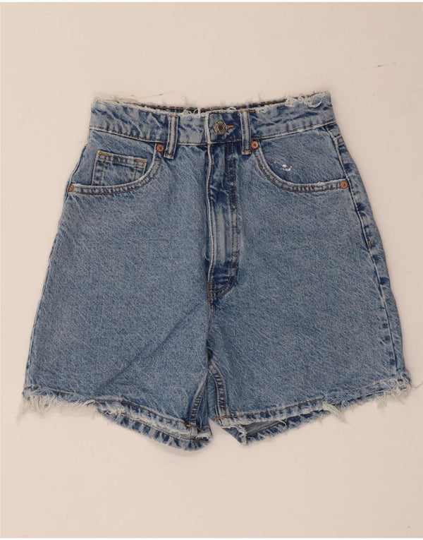 Zara Damen Jeansshorts mit hoher Taille, EU 34, 2XS, W24, blaue Baumwolle