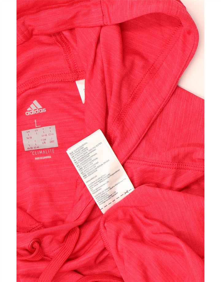 ADIDAS Damen Climalite Kapuzenoberteil Langarm UK 16/18 Large Rot meliert
