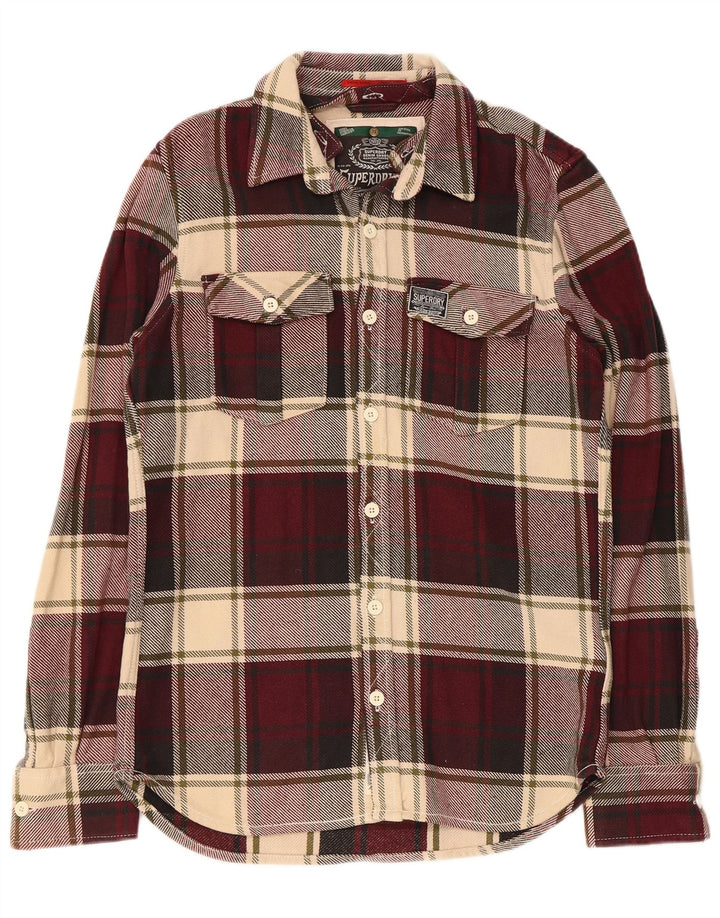 Superdry Herren-Flanellhemd, groß, Burgunderrot, kariert, Baumwolle