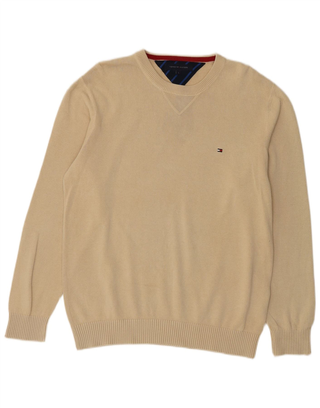 Tommy Hilfiger Herren-Pullover mit Rundhalsausschnitt, groß, beige Baumwolle