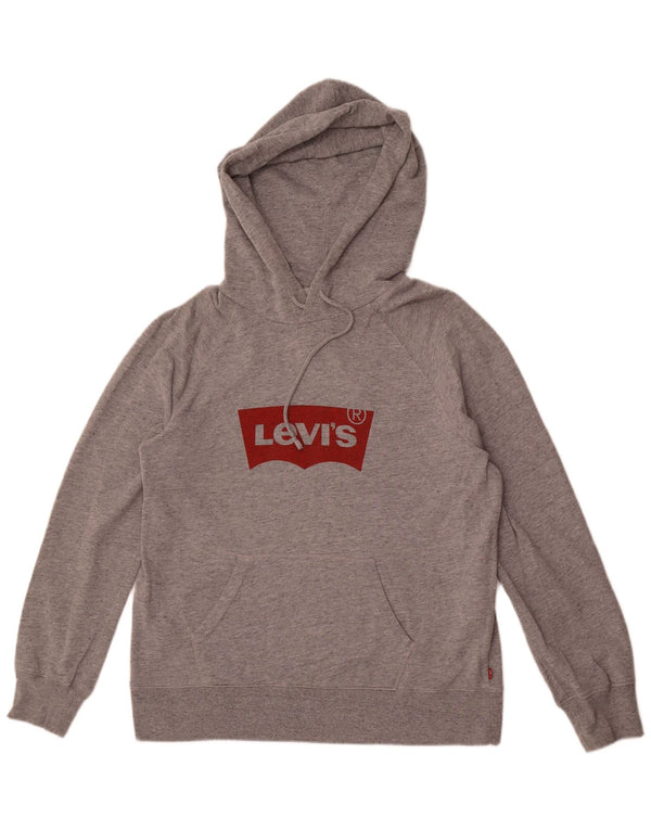Levi's Womens Graphic Hoodie Jumper UK 14 Medium Grey Flecked Cotton
