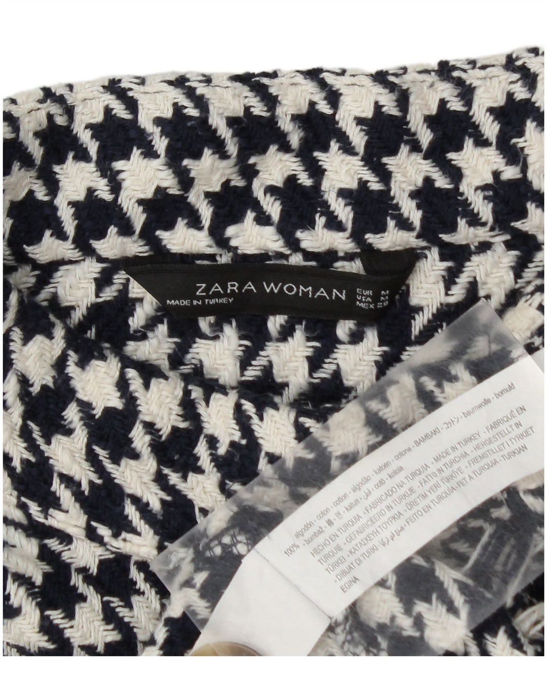 Zara Damen-Pullover mit Knopfkragen, Gr. 14, mittleres marineblaues Hahnentrittmuster