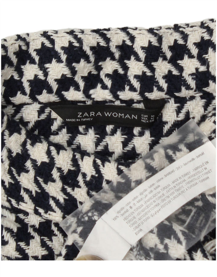 Zara Damen-Pullover mit Knopfkragen, Gr. 14, mittleres marineblaues Hahnentrittmuster
