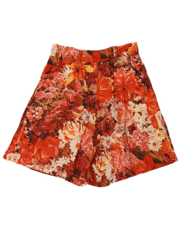 Vintage Damen High Waist Casual Shorts IT 44 Medium W28 Rot geblümte Baumwolle