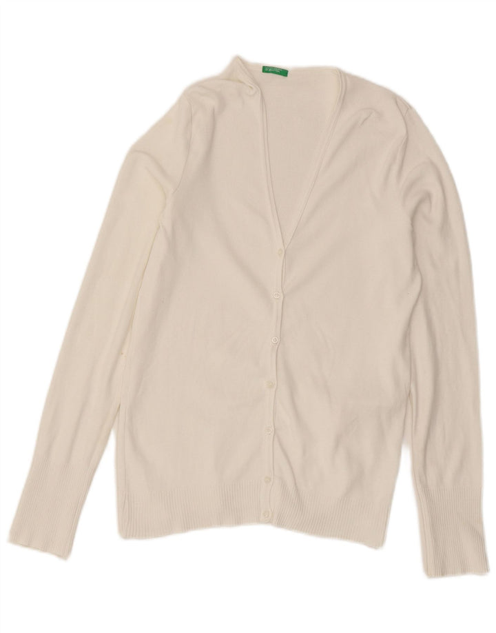 Benetton Damen-Cardigan-Pullover UK 14 Große weiße Baumwolle