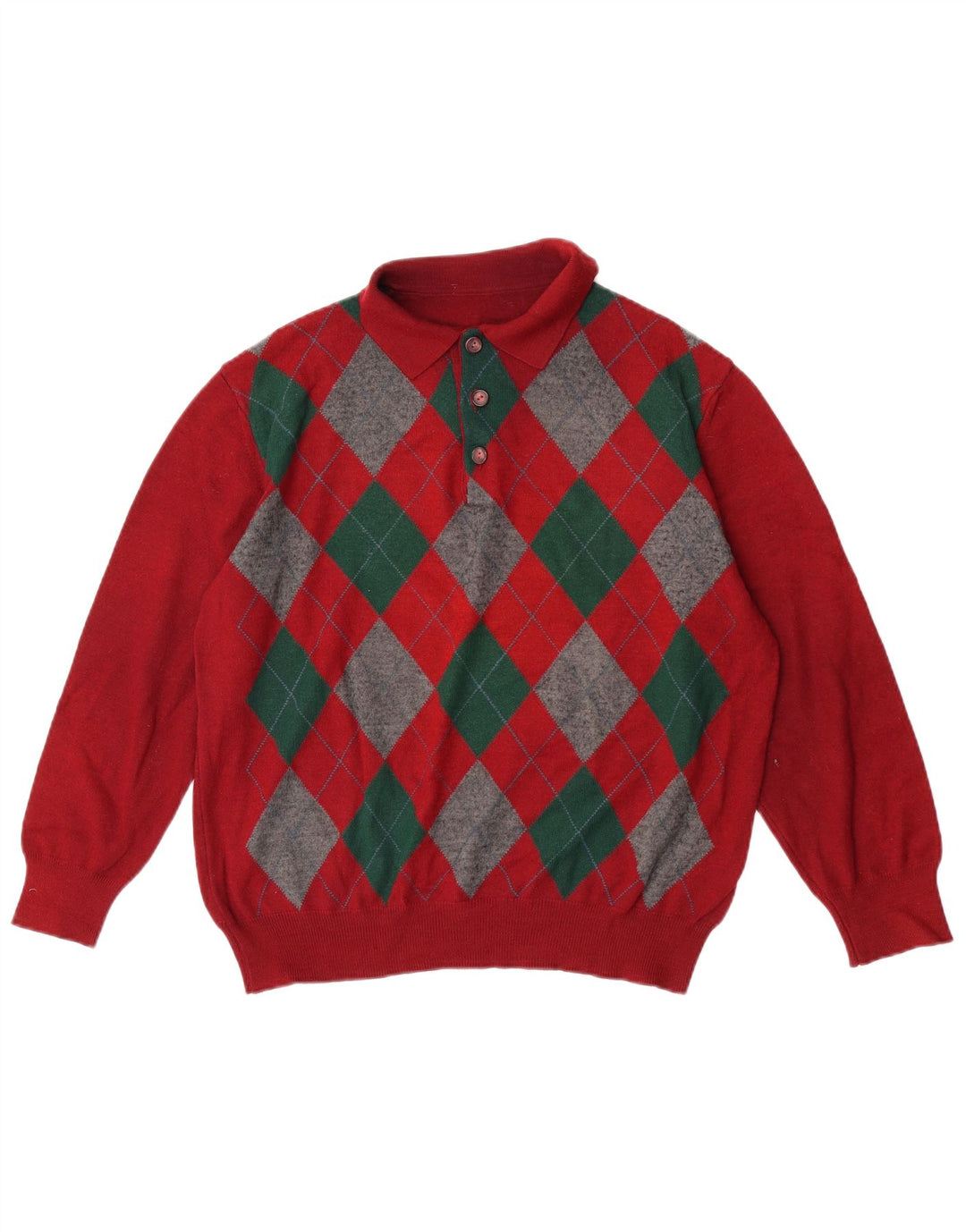 VINTAGE Herren-Pullover mit Rollkragen, groß, rot, Argyle/Diamant