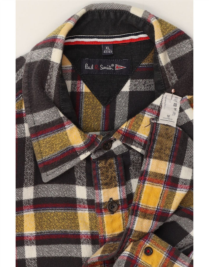PAUL SMITH Kariertes Flanellhemd für Herren, Größe 43/44 XL, schwarz karierte Baumwolle