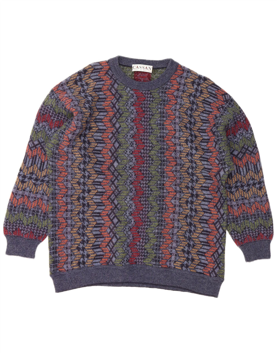 CASSAN Herren-Pullover mit U-Boot-Ausschnitt, IT 52, große marineblaue Chevron-Wolle