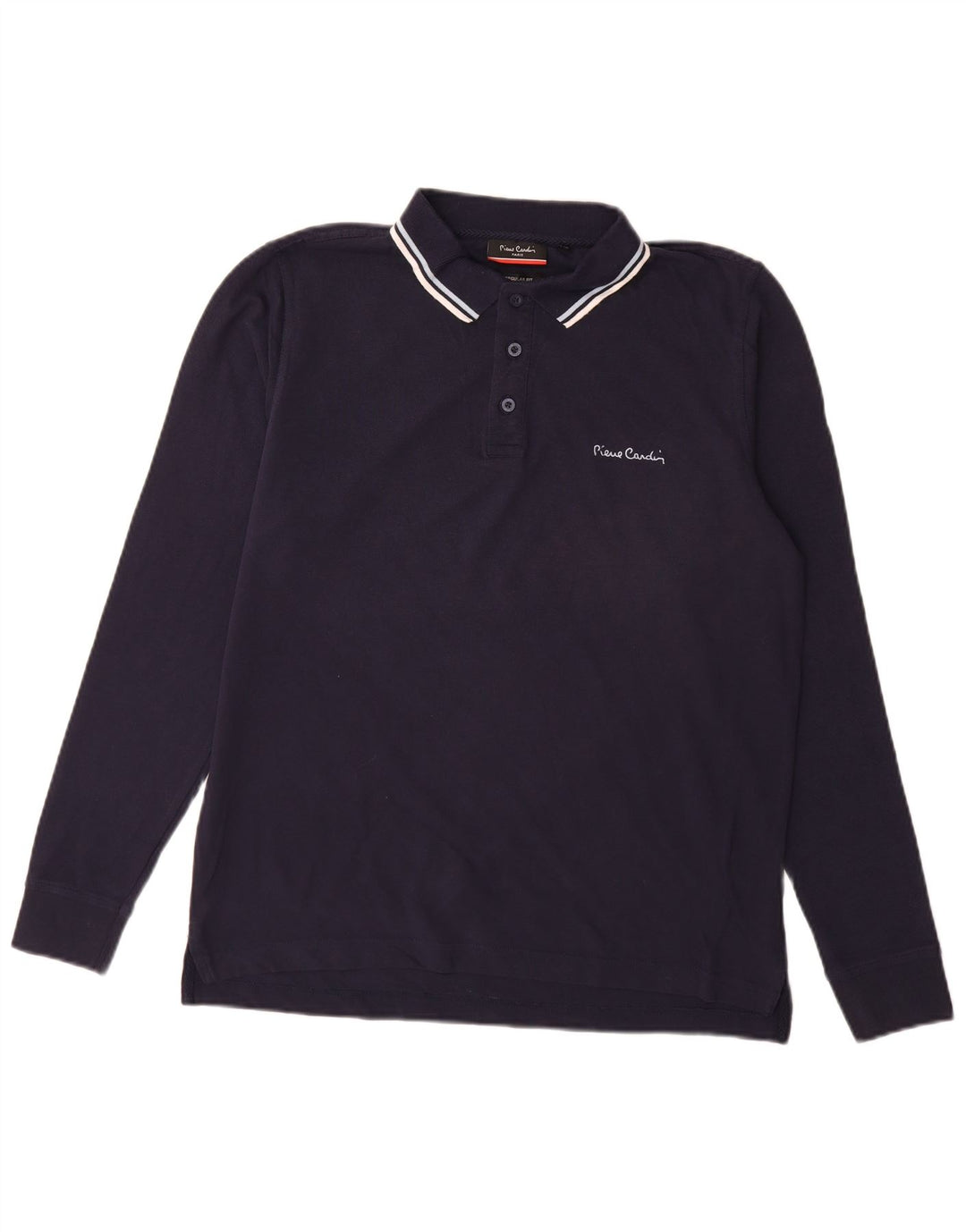 Pierre Cardin Herren-Langarm-Poloshirt mit normaler Passform, Mittelmarineblau