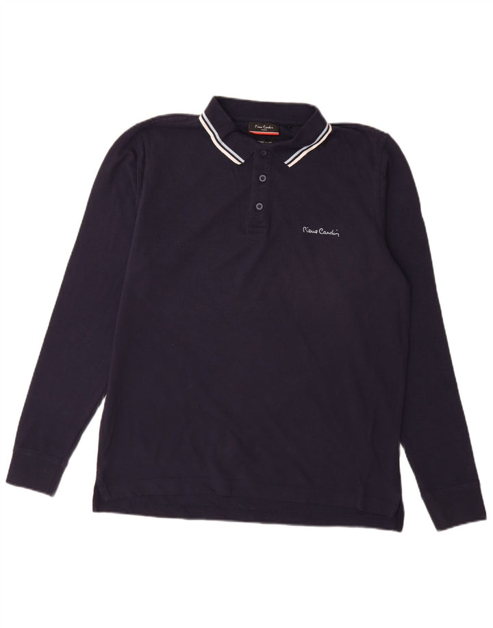 Pierre Cardin Herren-Langarm-Poloshirt mit normaler Passform, Mittelmarineblau