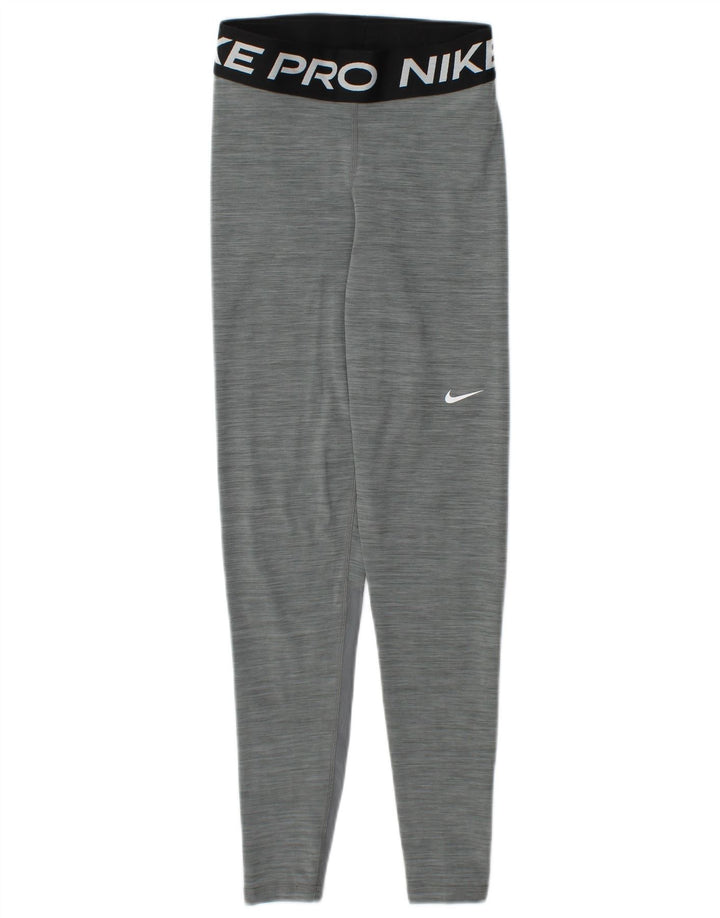 NIKE Womens Dri Fit Graphic Leggings UK 4 XS Grau meliertes Polyester