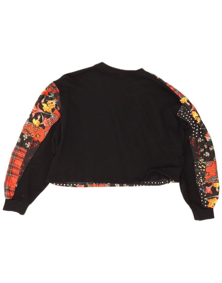 Übergroßer Crop-Sweatshirt-Pullover von Zara für Damen, Gr. 14, mittelschwarz, Patchwork
