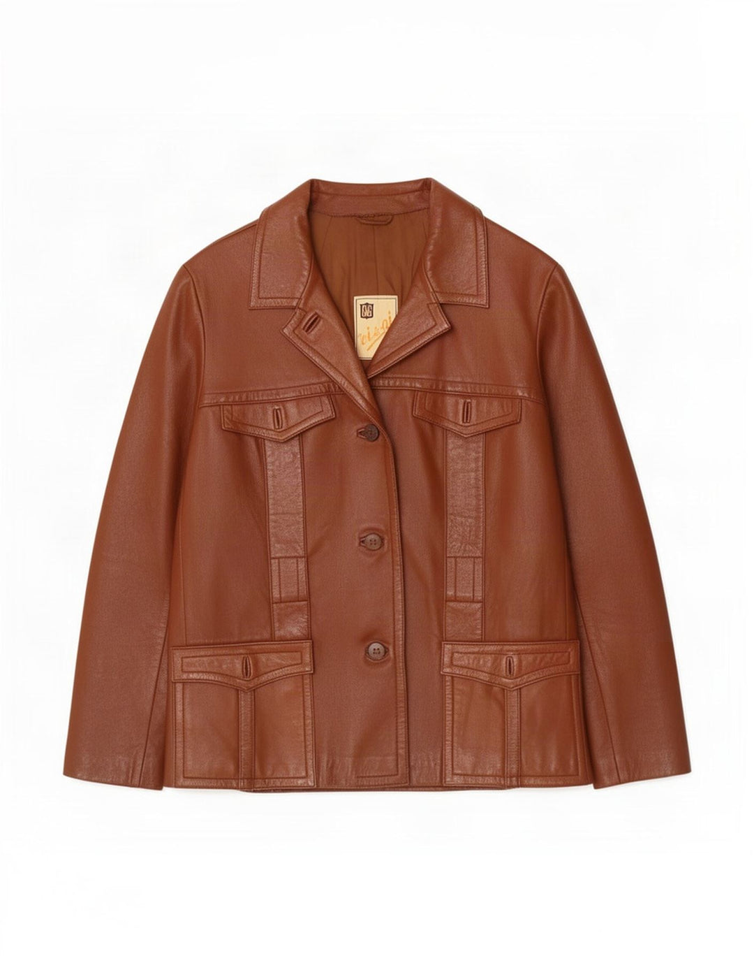 Vintage Damen 3-Knopf-Lederjacke UK 8 Small Brown