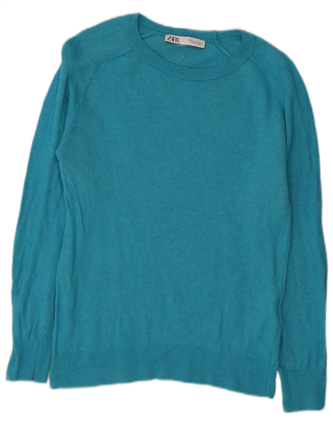 Zara Damen-Pullover mit Rundhalsausschnitt, Gr. 12, Mitteltürkis, Polyamid