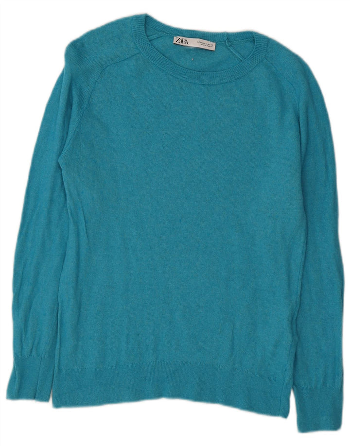 Zara Damen-Pullover mit Rundhalsausschnitt, Gr. 12, Mitteltürkis, Polyamid