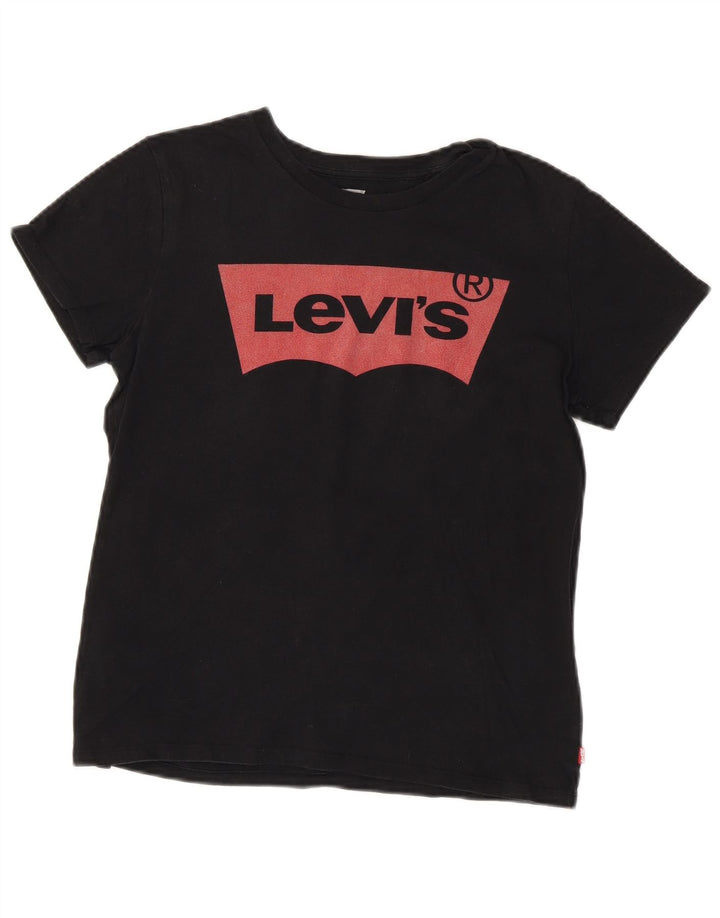LEVI'S Damen Grafik-T-Shirt-Oberteil UK 14 Mittelschwarze Baumwolle
