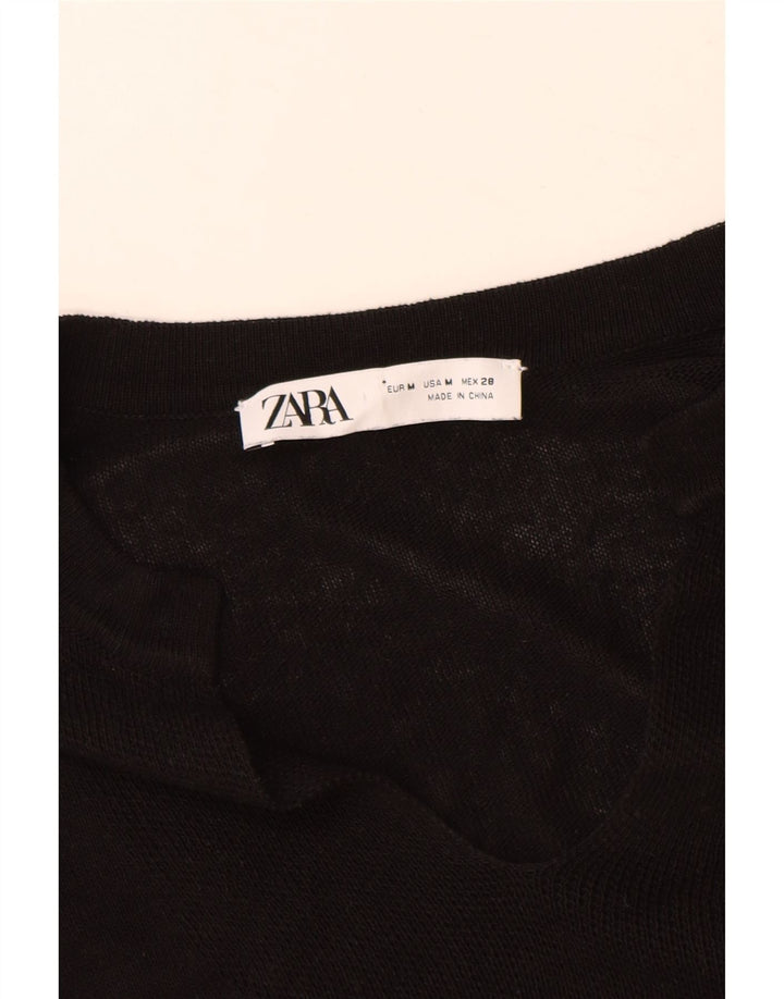 Zara Damen-Pullover, übergroß, 3/4-Ärmel, V-Ausschnitt, Gr. 14, mittelschwarz