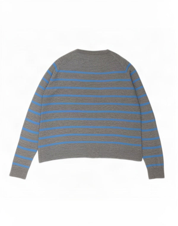 Zara Damen Pullover mit Rundhalsausschnitt, UK 14, mittelgrau gestreift