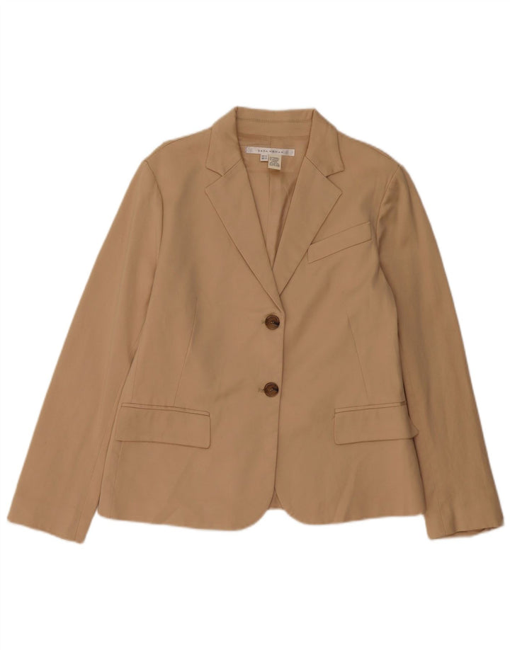 ZARA Damen 2-Knopf-Blazerjacke EU 42 Große beige Baumwolle
