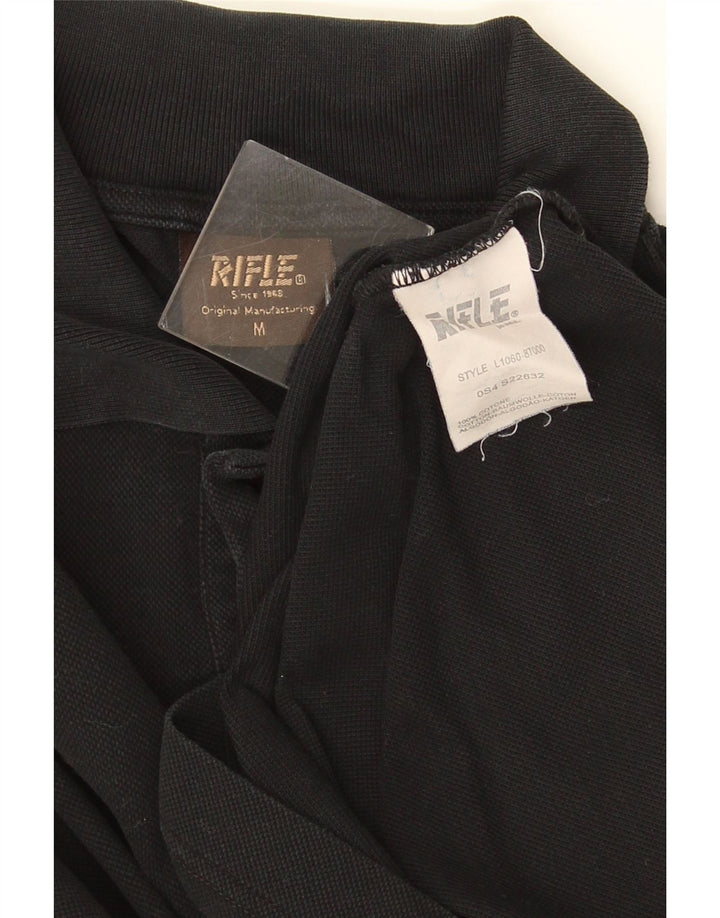 Rifle Herren-Langarm-Poloshirt aus mittelschwarzer Baumwolle