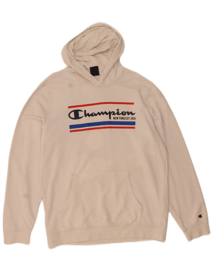 CHAMPION Mens Graphic Hoodie Jumper XL Off White