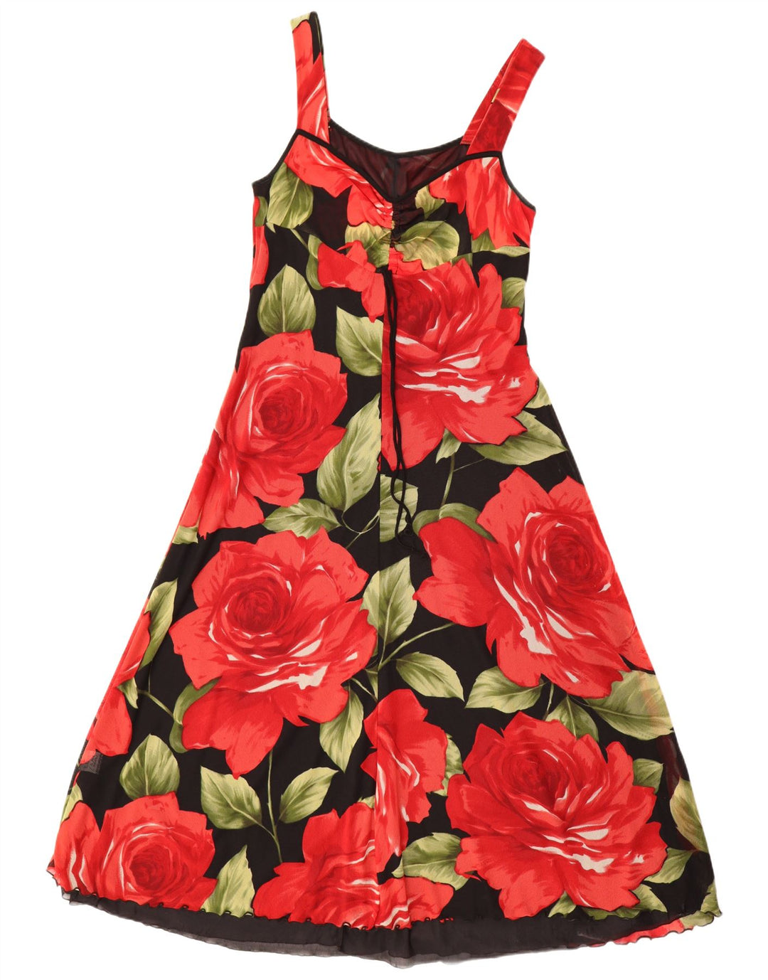 VINTAGE Ärmelloses Maxikleid für Damen UK 12 Mittelschwarzes, geblümtes Polyamid