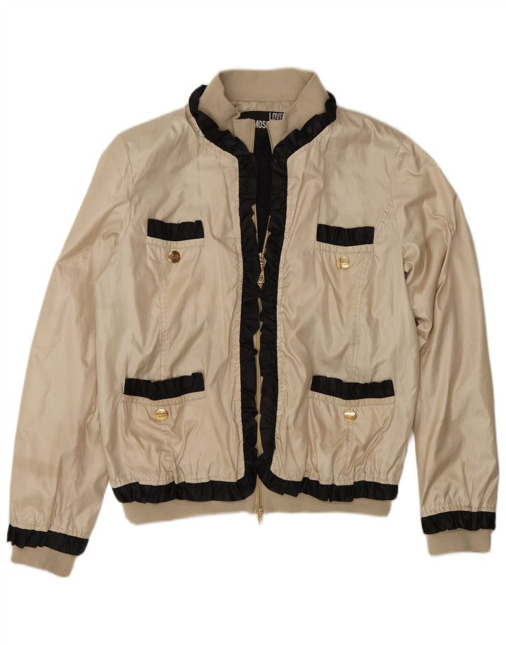 Moschino Damen Bomberjacke UK 14 Large Gold Colourblock Polyester