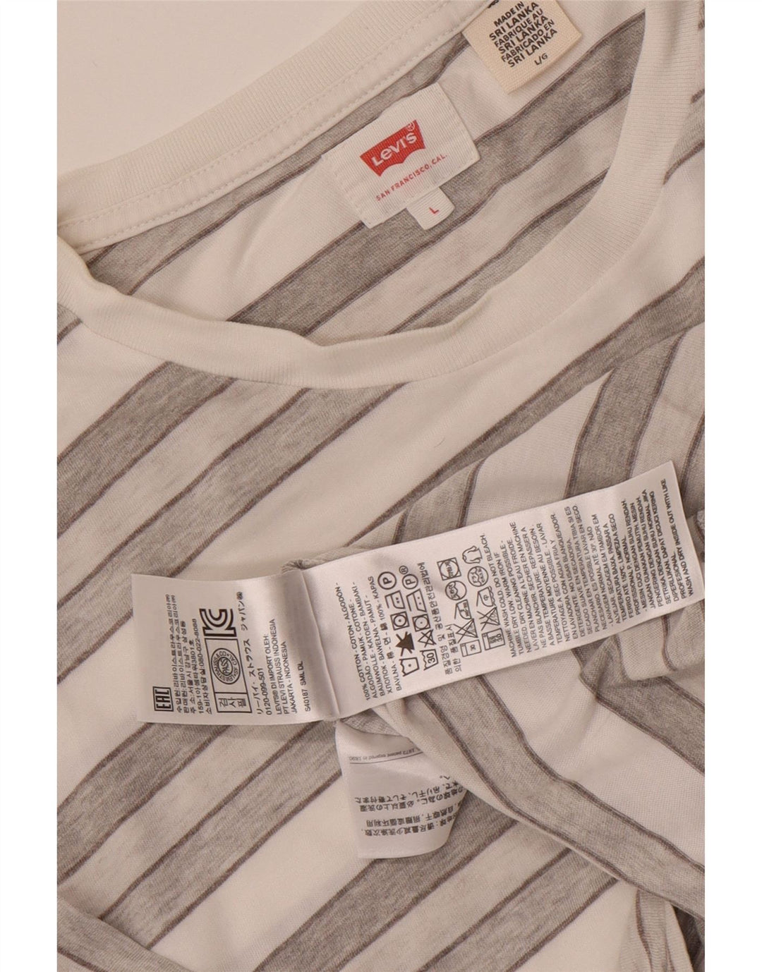 Levi's Herren-T-Shirt-Oberteil, groß, grau gestreift, Baumwolle