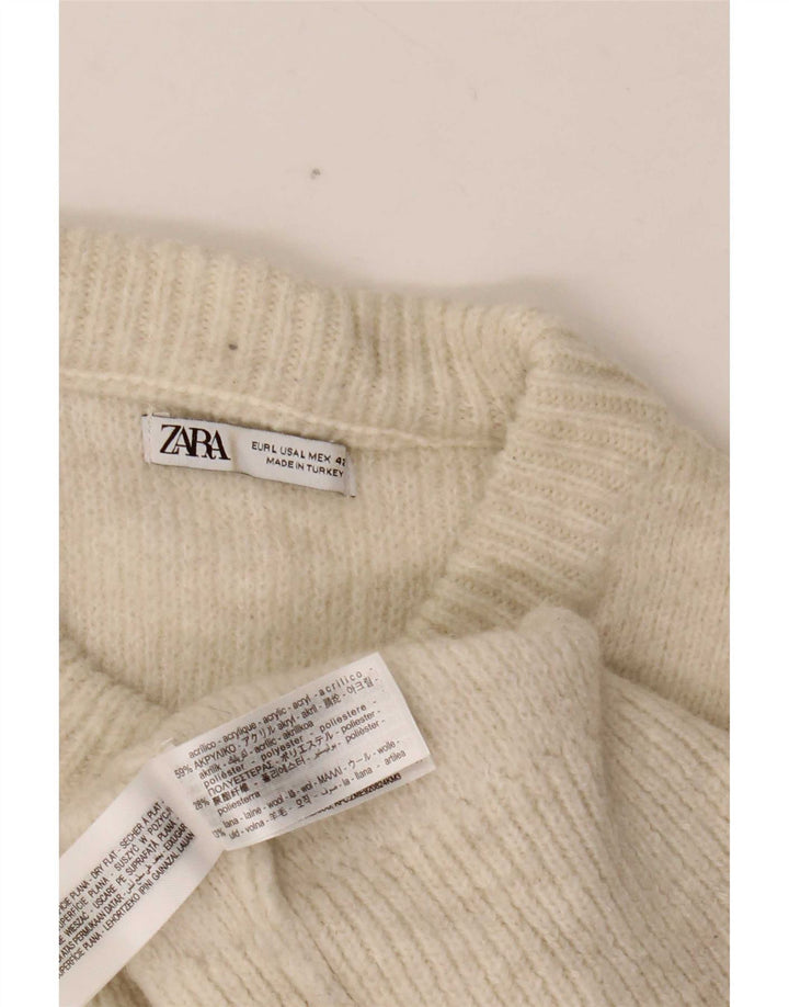 Zara Herren-Pullover mit Rundhalsausschnitt, groß, aus weißem Acryl